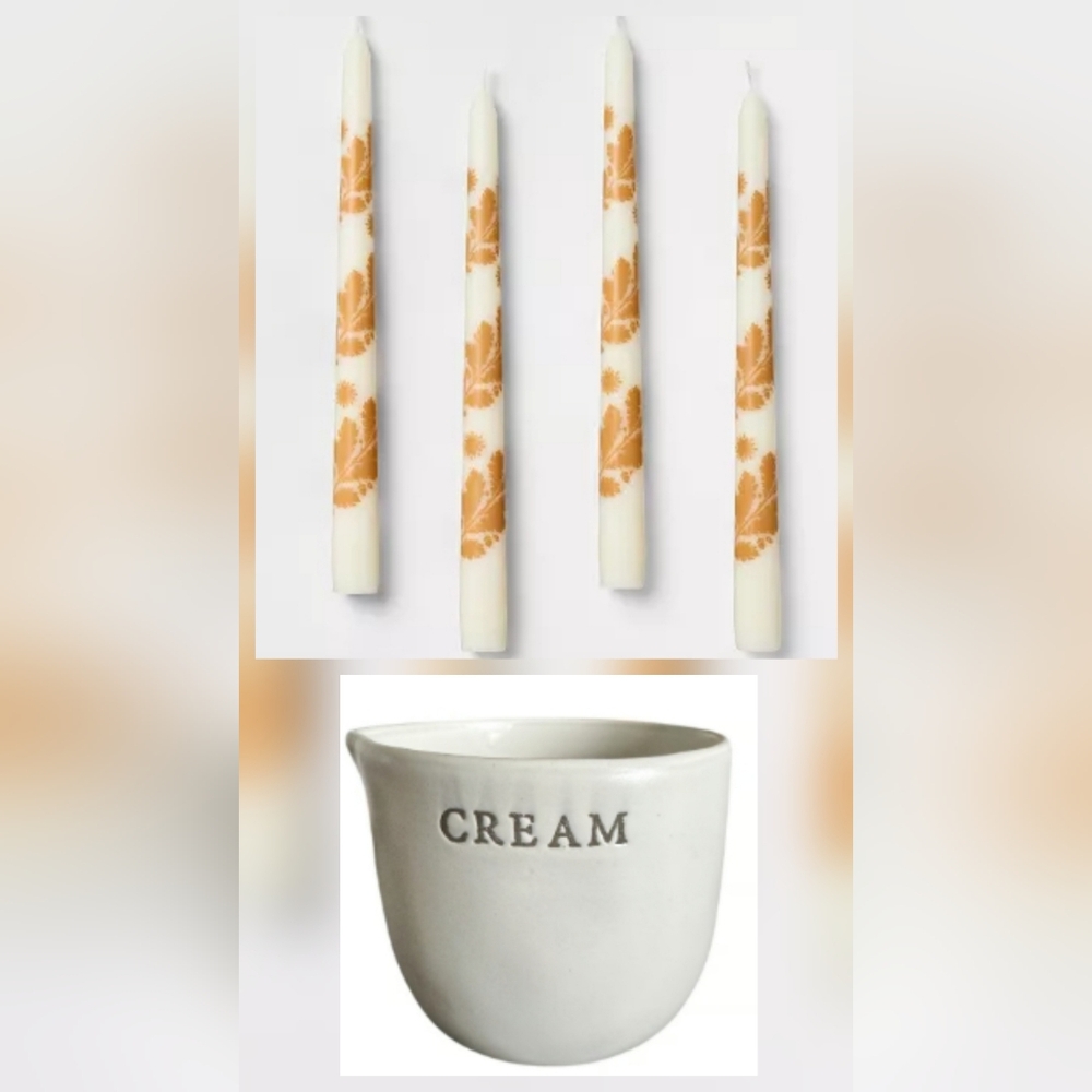 4pk Patterned Taper Candles  Threshold And Heart And Hand Cream Stoneware Cup